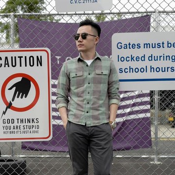 灰綠格子襯衫男長袖復古休閑修身青年襯衣秋冬季新款原創上衣外套