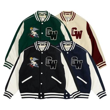 GRAF原創品牌加厚夾棉拼色毛呢AK47天使大繡章防寒美式夾克外套