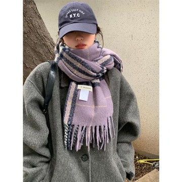 女冬季紫色百搭加厚高級感圍巾