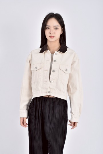 (M) gu修身短版質感棉質長袖牛仔燈芯絨杏色外套