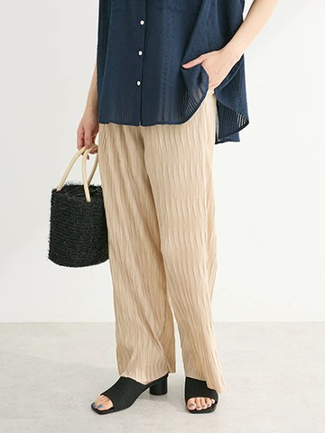 波浪抓褶紋理鬆緊腰休閒長褲(6P46L1F0100) - Green Parks