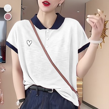 【韓國K.W.】KN3128現貨雜誌同款衣香鬢影圓領印花上衣(竹節棉/上衣/休閒/T恤/印花/中大尺碼)