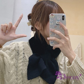 【Decoy】兔毛蝴蝶＊保暖交叉針織脖圍圍巾/黑