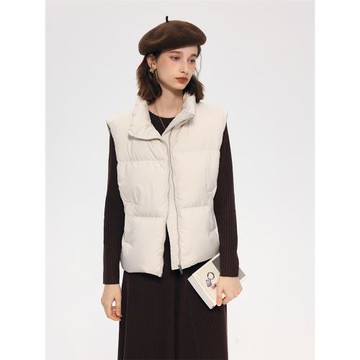 HeyDress立領羽絨馬甲女秋冬寬松休閑保暖白鴨絨背心疊穿無袖外套