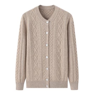 羊絨衫女開衫圓領加厚秋冬寬松休閑復古菱形麻花毛衣毛衫K2830