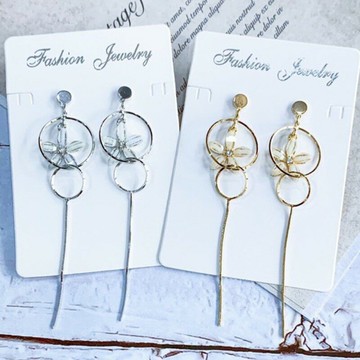 【S.One】耳環- 純銀耳針閃亮玻璃花朵圓圈長鍊流蘇耳墜耳環 S925銀針 花 長耳墜 一字型流蘇