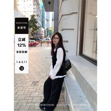 MOMETHOME 時髦黑色單排扣百搭小香風羊毛針織無袖馬甲小外套女秋