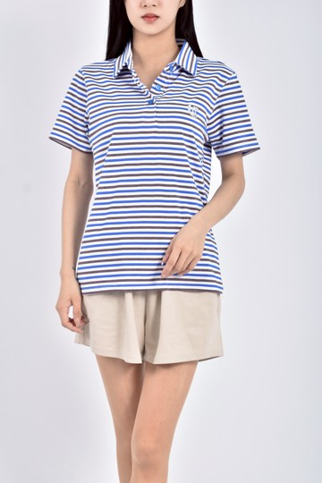 (S) 條紋藍色短袖上衣