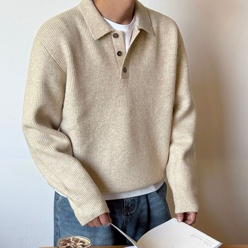 正韓高品質厚實落肩翻領三粒扣針織上衣 9色 YUPPIE 預購商品 0202