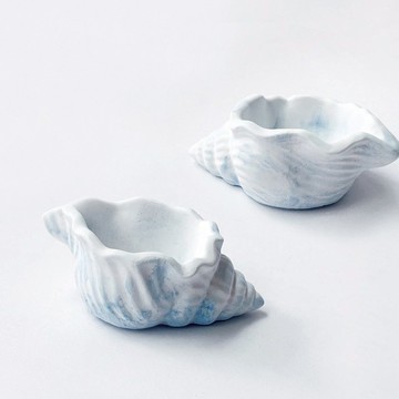 貝殼牛奶湖藍漸層水泥盆器 可挖洞 / 不挖洞蠟燭用