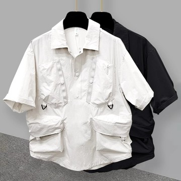 𝒚𝒐𝒖𝒓® 𝒔𝒕𝒖𝒅𝒊𝒐/ M-3XL 2色 戶外 工裝 短袖 襯衫 韓版 立體大口袋 設計 寬鬆半袖 A240