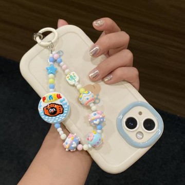 可愛原創手繪奶油企鵝卡通串珠手機鏈 小眾diy藍色包掛件鑰匙扣