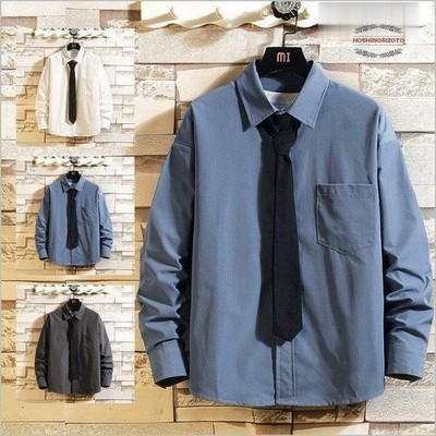 カジュアルシャツ メンズ 長袖シャツ ネクタイ付き ゆったり 無地 シャツ 長袖 トップス 秋冬 通販 Lineポイント最大get Lineショッピング