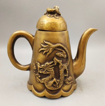 仿古銅器老貨舊貨老物件純銅龍壺 茶壺 茶具家居裝飾禮品古玩收藏