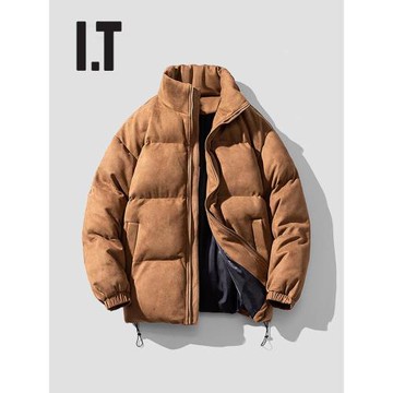 香港潮牌麂皮絨棉服棉襖冬季美式復古咖色立領情侶棉衣外套羽絨服