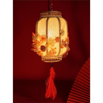 麻布宮燈手工仿真花朵手提步搖燈籠復古風漢服舞蹈中秋節花燈發光