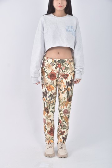 (XL) zara花朵白色長褲