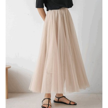 日本 Bab - 成熟感鬆緊腰薄紗紗裙-米