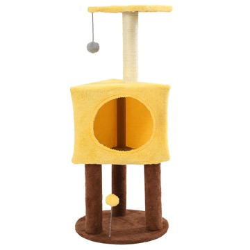 寵物夢工廠 起司撞色三層貓跳台  黃色 + 咖啡色  1個