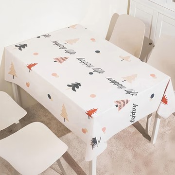 清新可愛風桌巾 happy life圖案  140 x 180cm  快樂小樹  1件