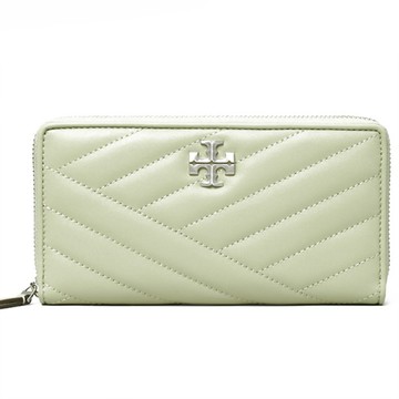 Tory burch - 斜紋皮革拉鍊長夾-淺綠