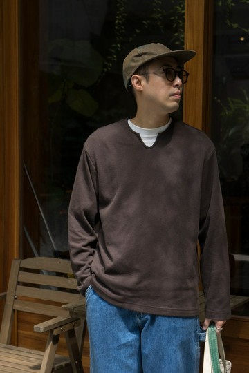 T-Shirts 日系慵懶隨性鬆弛感 vintage 套頭 V 領長袖 tee 恤寬松古著