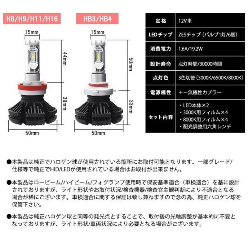 LA600S/LA610S 前期/後期 タント カスタム含む LED フォグランプ H16 50W 12000ルーメン 6000lm×2 デュアル発光  3色切替 3000K/6500K/8000K | LINEショッピング