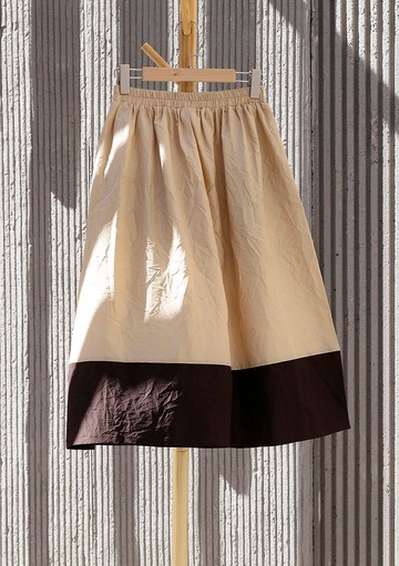 咖啡奶茶撞色 拼色真絲半身裙