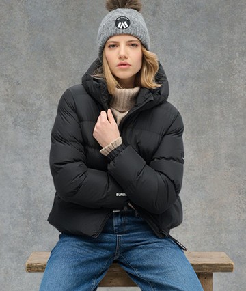 Superdry Women's Hooded Sports Puffer Jacket Black Size: 6