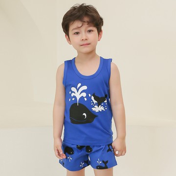 正韓 Puco - 超優質嬰幼兒/兒童無袖100% 有機棉家居服/睡衣-鯨魚噴水