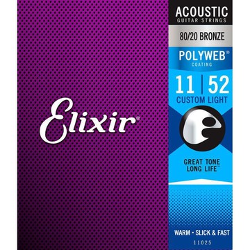 elixir polyweb 11025 (11-52) 薄膜 防鏽 黃銅 木吉他弦 民謠吉他弦