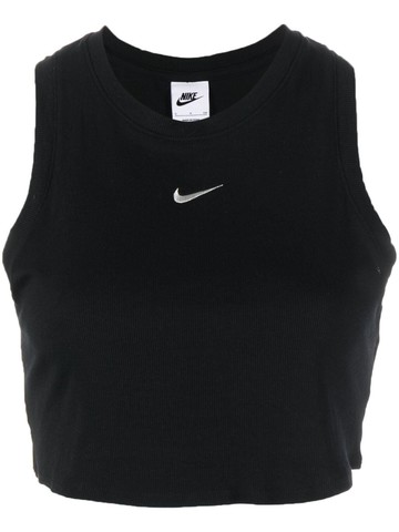 Nike - logo-embroidered ribbed cop top - women - Elastane/Lyocell/Polyester - S - Black