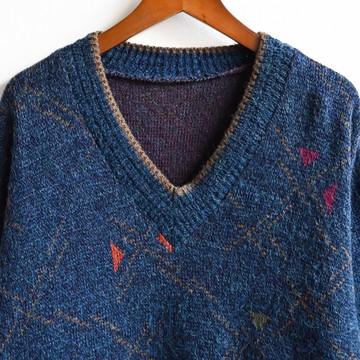 【蛋植物古著】彩點青空圖騰寬鬆古著毛衣