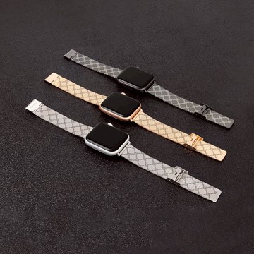 【NINE WEST】Apple watch 經典LOGO不鏽鋼蘋果錶帶 玫瑰金 42/44/45/49mm