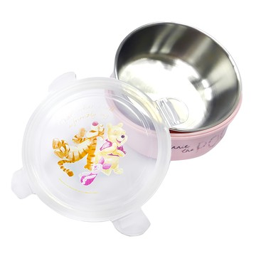 Disney 迪士尼 不鏽鋼隔熱餐碗 DS-8398WT 14.5 x 6.5cm 550ml  跳跳虎 粉紅色 + 透明色  1個