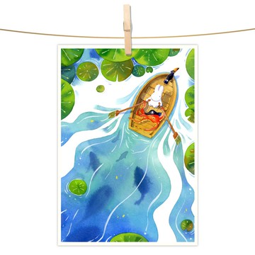 afu水彩插畫明信片 - 湖邊秘境