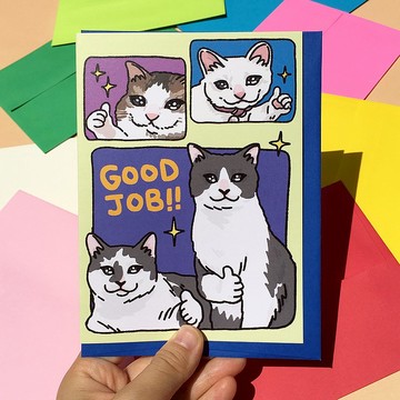 Good Job Thumbs Up Cat Meme Card 貓咪按讚迷因賀卡