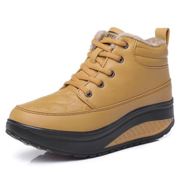 2026冬季新款加絨搖搖鞋厚底增高女大棉鞋皮面保暖媽媽旅游鞋防滑