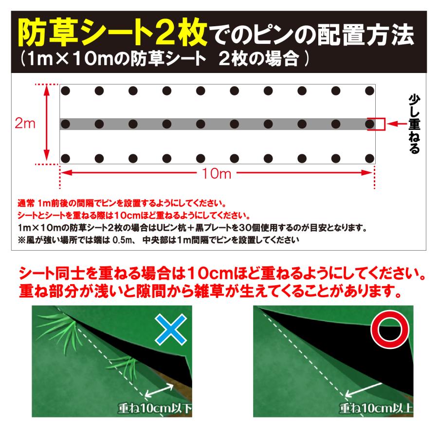 Uピン杭 黒プレート付き 15cm 30本セット 防草シート 固定用 人工芝 おさえピン