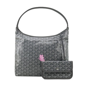 GOYARD Boheme Hobo彩繪限定肩背包-灰/粉蝴蝶