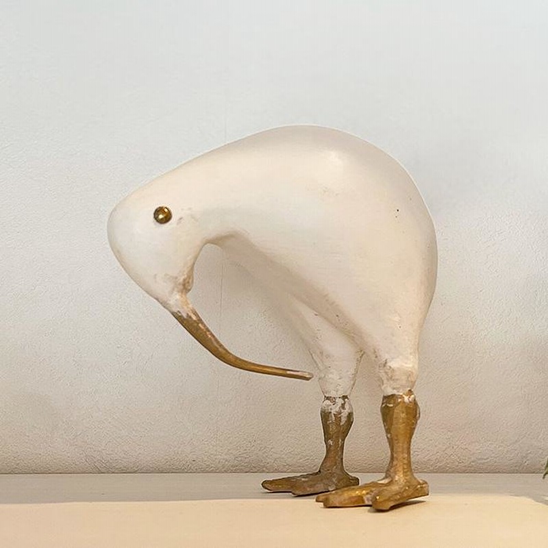 キウイ バード アイボリー ハンドメイド 木製 オブジェ