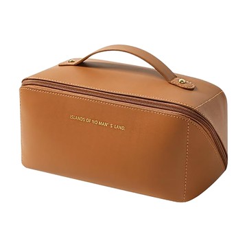 E.City 復古風皮革化妝洗漱收納包 中包  23 x 12 x 10.5cm  棕色