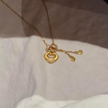 【免運】祥雲平安鎖錢幣流蘇項鍊女輕奢小衆ins氣質高級鎖骨鏈送女友禮物