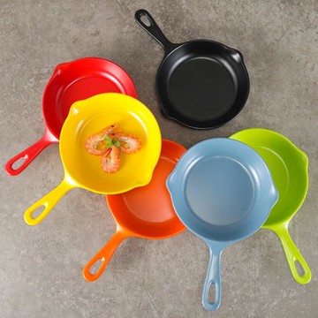 密胺創意平底鍋盤子網紅吃播帶手柄餐具特色炒飯盤子烤肉盤手拿碟