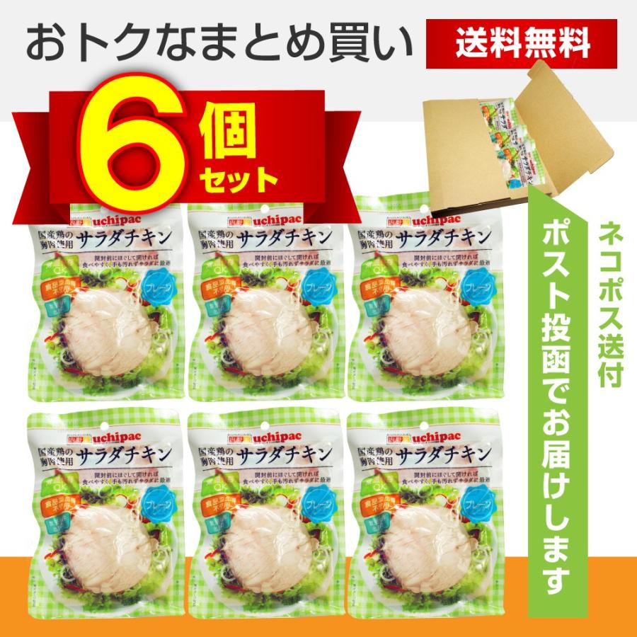 サラダチキン まとめ買い 国産 無添加 プレーン 6個セット ネコポス