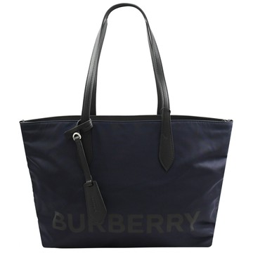 BURBERRY 燙印LOGO尼龍肩背托特包.深藍 中