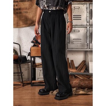 休閑褲男日系復古垂墜感條紋褲子男夏季薄款涼感寬松直筒闊腿長褲