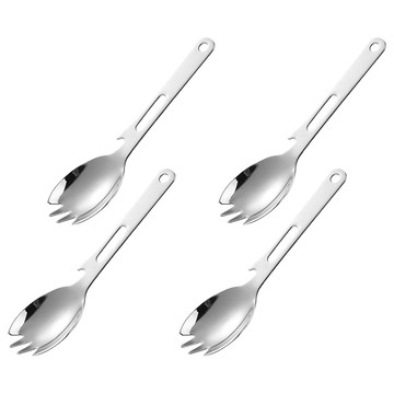 露營居家便攜304多功能叉匙 銀色 - 戶外便攜餐具 開瓶器  4支  單件