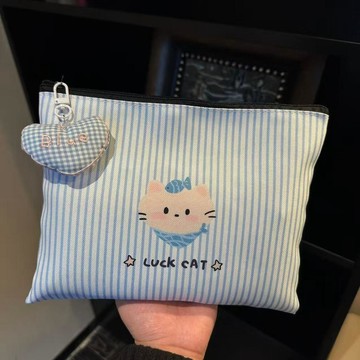 臺灣出貨💥新款休閒條紋慵懶簡約大容量手拿化妝包百搭卡通便攜收納耐用帆布