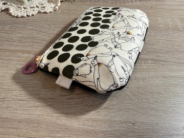 【現貨】雙色相遇正反雙配色手作拉鍊包黑點漫步日企鵝圓舞唯一款